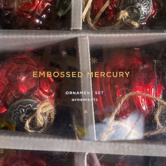 Pottery Barn Mercury Glass Adorned Retro Vintage Style Red Ornaments - Set of 6 - Picture 7 of 14